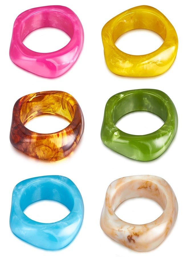 MEDOJO 6 Pcs Colorful Square Acrylic Resin Bangle Bracelet Wide Geometric Irregular Geometric Wristbands Cuff Bangle Bracelet for Women - Image 1